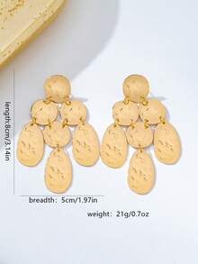 1 Pair Fashionable Personalized Exaggerated Metal Texture Round Disc Earrings For Women - Yellow Gold - View 4