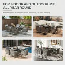 6 Seater Rattan Dining Set Garden Furniture Set, 7 Piece Outdoor Patio Table And Chairs Set With Cushions, PE Wicker Armchairs And Rectangular Table, Grey - Grey - View 2