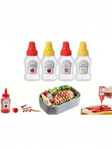 P1/ 4/8pcs Botol Saus Mini Portabel, Dispenser Saus Salad dan Saus Tomat, Botol Plastik Peras, Wadah Bumbu, Pola & Warna Acak - MultiWarna - View 11