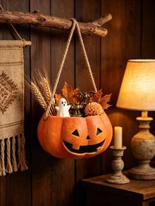 Cesta de almacenamiento colgante de calabaza de Halloween, organizador de pared colgante de calabaza naranja y blanca, estante de adorno mini de estilo campestre vintage, adecuado para decoración del hogar gótica, decoración de otoño, maceta colgante para plantas suculentas y cubo de almacenamiento de decoración de Halloween pequeña - Multicolor - Ver 3