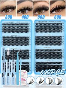 640/544/200 Clusters D Curl Individual Eyelashes High Capacity Fake Lashes Extensions Kit, Natural Thick Segmented Lash With Bond And Seal,Tweezers,Brush, Long Lasting Wispy False Lash Book Beginner Friendly, For Daily And Quick Makeup, Easy To Use - Baby Blue - View 15