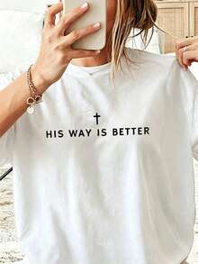 Jesus Shirt His Way Is Better Comfortable Christian Merch Simple Christian Faith Gift Clothing Casual Fall Outfits For Women Travel Short Sleeve Tops - 白色1 - 查看 1