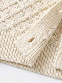 Elegant Ladies' Autumn/Winter Fashionable Daily Home Leisure Basic Simple Loose Solid Color Knitted Round Neck Long Sleeve Cardigan Jacket Sweater Top - Apricot - View 8