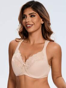 MELENECA Women's Minimizer Bra Full Coverage Plus Size Underwire Lace Comfort Cushion Strap - Apricot - View 5