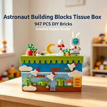 947pcs Astronaut/1011pcs Crocodile Storage Box Assembly Ornament, Multi-Color Cat Assembly Building Blocks Micro Particle Building Blocks Tissue Box Toy, Creative Assembly Gift - Multicolor - View 3