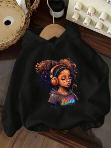3pcs-Tween Girl 3 Pieces Set, Fun Print Pullover Hooded Sweatshirt, Warm And Comfortable Thermal Lined Pullover Pullover Sweatshirt For Autumn/Winter - Black - View 4