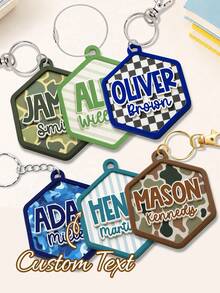 Checkered Backpack Tag, Backpack Name Keychain, 3D Backpack Name Tag, DIY Customizable Name & Date Keychain, Gift For Halloween And Christmas - Multicolor - View 4