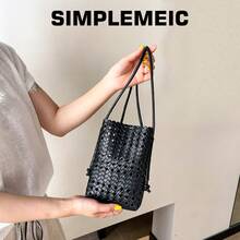 Women's Fashion Faux Woven Hollow Out Solid Color Phone Bag, Lightweight Vacation Beach Crossbody Bag - Black - View 7