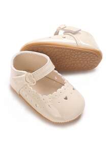 Cremeweiße Herz-Cut-out Baby-Prinzessinenschuhe, Spitzenbesatz Einzelriemen Weichsohle rutschfeste Pre-Walker Schuhe für Baby-Mädchen - Aprikosenfarben - Übersicht 2