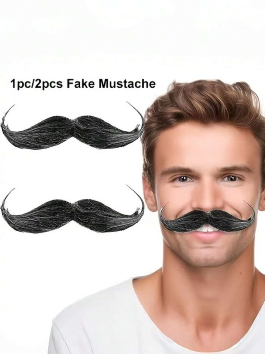 2pcs/1pc Fake Beard Stickers, Self-Adhesive Realistic Facial Hair Set, Novelty Fancy Mexican Performance Costume Decoration, Makeup Party Photo Props - Multicolor - View 1