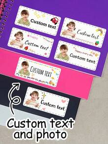 48-480pcs Custom Photo Name Stickers, Personalized School Labels, Colorful Tags, Customized Back To School Gift, Customizable Text Birthday Gift, Waterproof Dishwasher, Daycare Essentials - Style a - View 2