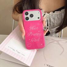 Capa de Telefone Rosa Rosa Brilhante com Letra em Inglês, Estilo Doce, Fresco e Quente, Compatível com iPhone 17 Pro Max, 17 Novo, 16, 15, 16 Pro, Cobertura Total Anti-Queda, Capa Protetora para Mulheres, Personalizada - Pink - Visão 3