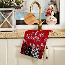 2/4/48pcs Christmas Series Red Background Winter Pine Tree Pattern Printed Kitchen Towels - Ultra Soft, Highly Absorbent Polyester Dishcloths And Hand Towels, Perfect For Holiday Decor, Kitchen Decor, Party Decor - Multicolor - View 4