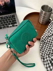 1pc Minimalist Soft Nylon Rectangular Mini Coin Purse, Embossed Logo, Zipper With Wrist Strap, Portable Card Cash Storage Pouch, Multi Pastel Colors Match Daily Outfits For Commute, Shopping, Daily Outdoor Use All Seasons - View 10