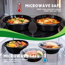 EasyPack Now Meal Prep Take Out Bowl With Lids 50 Pack, 16oz Round Food Storage Containers, Thickened Premium Plastic, Stackable, Microwave/Freezer/Dishwasher Use - Black - View 4