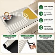 1pc Modern Minimalist Geometric Pattern Diatomaceous Earth Kitchen Drain Mat, Fast-Absorbing Quick-Drying Non-Slip Coffee Machine Mat And Dish Drying Pad, Suitable For Kitchen Countertop And Home Decor - Multicolor - View 6