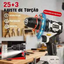 Furadeira Sem Escova 3 Funções 21V Kit Completo 2 Baterias Carregador Bivolt + Todos Acessórios - Entrada do Brasil (220V) - Visão 3