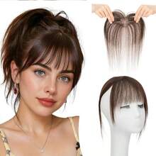 Real Human Hair Forehead Topper Clips In Hair Bangs With Temple Lace Base Hair Frontal Curtain Realistic & Breathable Hair Fringe Hand Knotted Lace Hair Pieces For Women - Multicolor - View 13