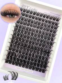 168pcs Cat Eye & Fox Eye Individual Cluster False Eyelashes, DIY Segmented Eyelash Extension, 3D Thick Single Cluster False Eyelashes, Angled Fluffy Cluster Style, Reusable - C - 查看 7