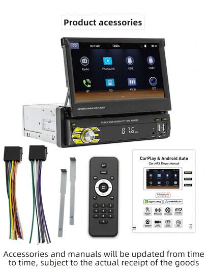 Single Din Carplay Car Stereo Bluetooth, 7 Inch Flip Out Touch Screen Car Radio MP5 Player Support Android Auto, Mirror Link, USB, TF, FM Radio, Aux-In, SWC