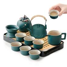 Portable Gongfu Tea Set, Ceramic Teapot And Cups With Grey Travel Case, Traditional Chinese Tea Set Gift For Home, Office And Travel - Green - View 5