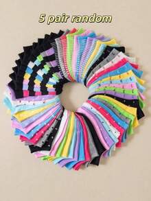 1/10/20 Pairs Random Solid Color Vertical Striped Sweat-Absorbent Soft Versatile Women's Short Socks Boat Socks - Multicolor - View 9