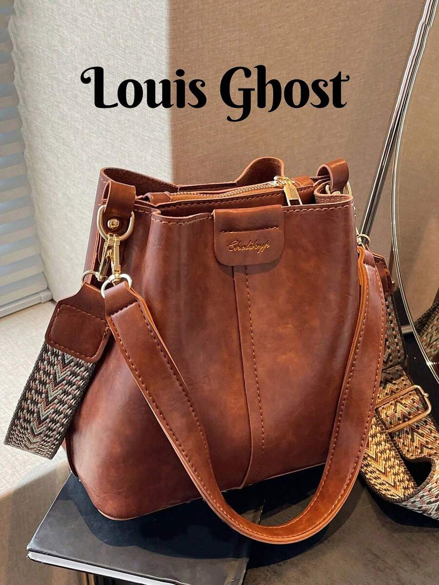 High-End Versatile Bucket Bag, Fashionable Solid Color Shoulder Bag, Retro Niche Design, Women's Shoulder Bag, Suitable For Work, Commuting, Daily Outings, Shopping And Dates - Brown - View 1