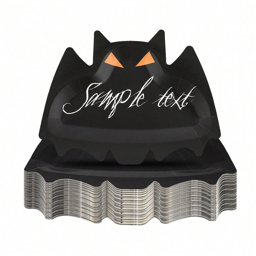 10pcs/Set New Halloween Themed Party Paper Plates, Bat Design Disposable Tableware, Holiday Party Decoration Supplies - B - View 1