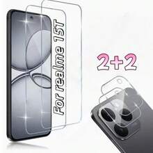 4pcs (2+2), Compatible With Realme GT 7/GT 7 Pro/15 Pro/15T/ Includes 2pcs Ultra Clear Tempered Glass Screen Protector + 2pcs Black High Definition Lens Protector, Ultra Clear Camera Lens Protector Pad Protector Full Coverage Easy Installation Screen Protector - Clear - View 8