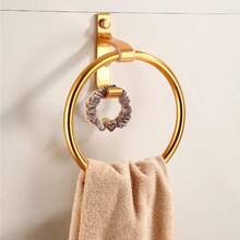 Gold Bathroom Towel Ring Wall-Mounted Space Aluminum Round Towel Rack Bathroom Shower Room Towel Holder With Hooks - Gold - View 2