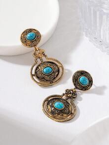 1Pair Ornate Antique Gold Drop Earrings , Boho Statement Design,Women's Versatile Vacation Statement Jewelry - Ancient Bronze - View 3