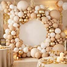 Neutral Color Balloon Arch Garland Set 102Pcs, Nude Sand White Metallic Gold Latex Balloons Included, Elegant Scene Ornaments For Wedding & Birthday Celebration Decor - Multicolor - View 3