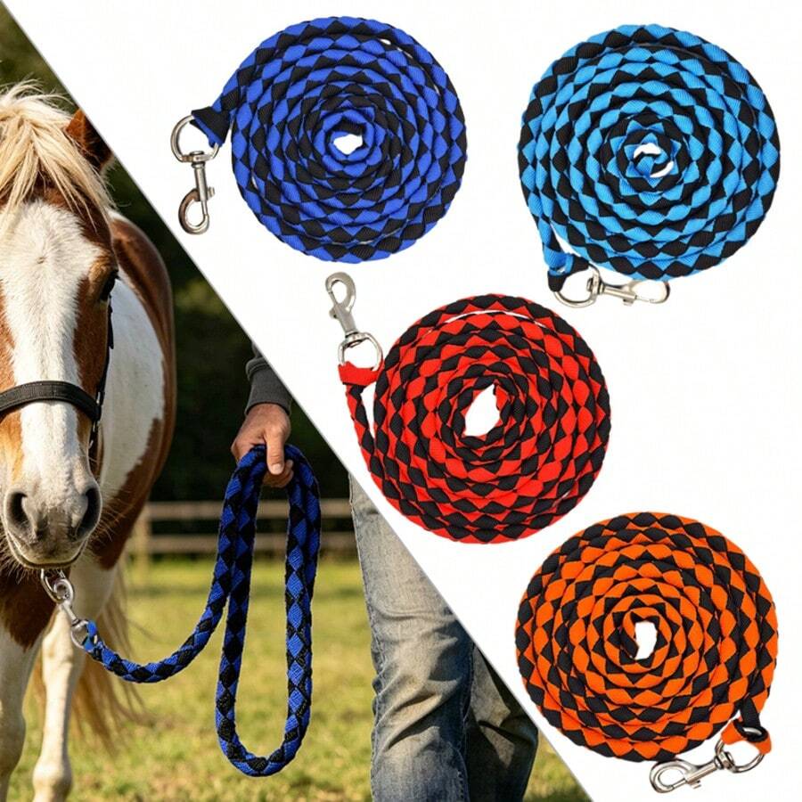 2m Braided Horse Lead Rope With 360° Rotating Metal Snap Hook, Nylon Woven Horse Lead Rope, Outdoor Horse Training, Grazing, Tethering, Equestrian Lead Equipment
