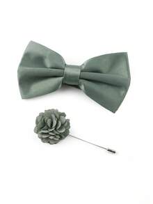 ZONFAZ Set de 2 piezas de corbata de moño y prendedor verde militar para hombre, adecuado para bodas, fiestas y ocasiones de reunión - Verde militar - Ver 4