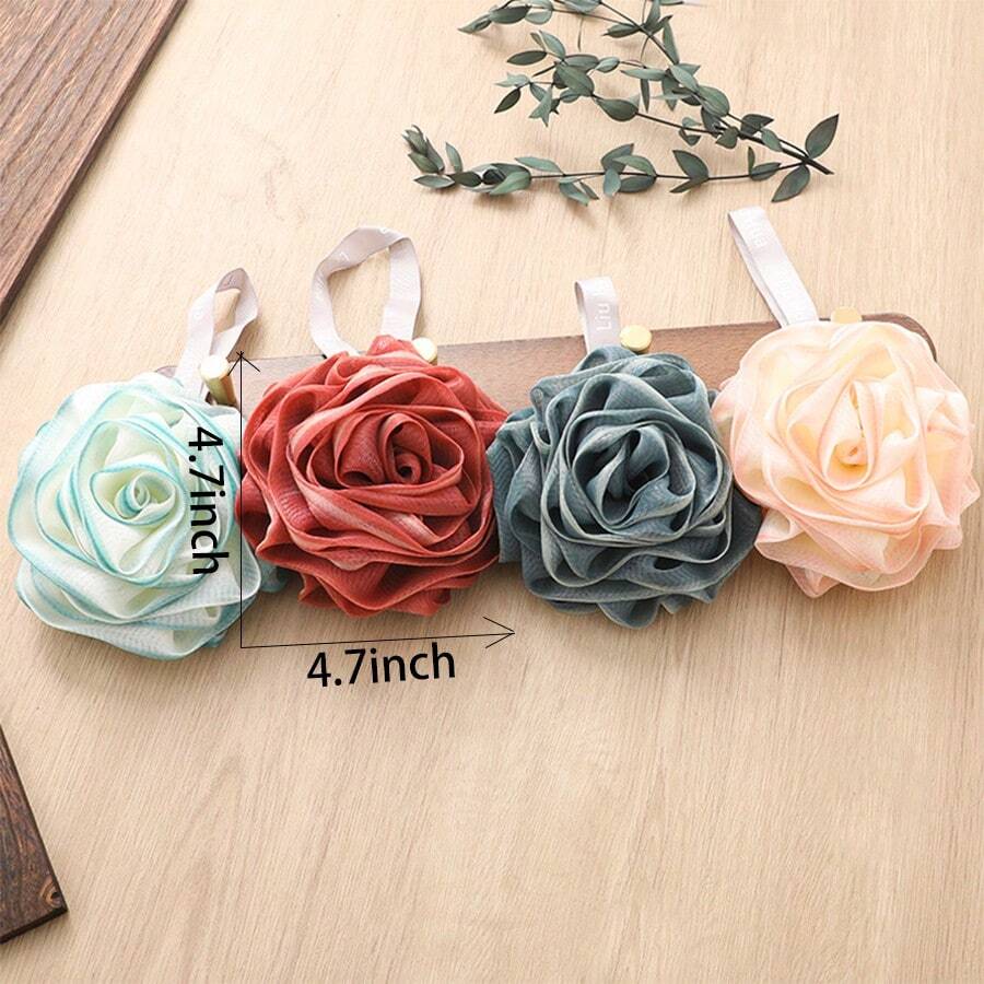 1pc Gradient Rose Shaped Bath Ball, Fragrance-Free Exfoliating Body Scrub Brush For Smooth Skin - View 1