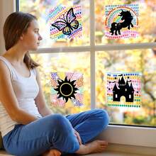APODESS Diamond Painting Zubehör mit 4 Sets DIY-Diamantmalerei-Fensterdekorationen, Burg Sonne Schmetterling Einhorn Motiv, Aufbewahrungsboxen Kleber Schalen für Bastelbedarf-Bastelbedarf - Übersicht 6