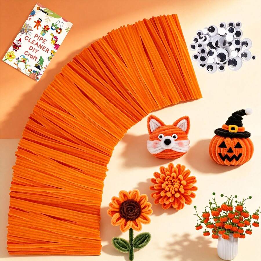 [131pcs Handmade Set]100pcs Solid Color Pipe Cleaners + 30pcs Googly Eyes + 1 DIY Tutorial Book, Soft Chenille Stems, Suitable For Handmade Flowers, Holiday Decorations, Home Desktop Decor, Seasonal Party And Holiday Gift DIY Craft Materials