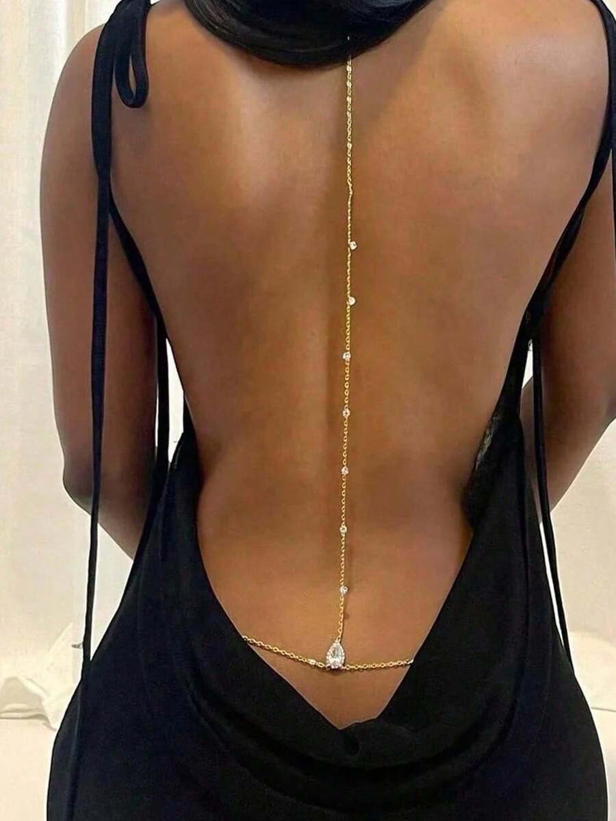 1pc Elegant Sexy Raindrop Chain Backless Necklace, Suitable For Women Any Occasion - Star - View 1