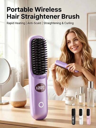 Multi-Color Wireless Curling Comb, Portable Anti-Frizz Tool With LED Digital Temp Control & Anti-Scald Design, USB Rechargeable, Lightweight & Compact, Say Goodbye To Morning Frizz, Smooth Hair Anytime, Anywhere, Multiple Colors Available.