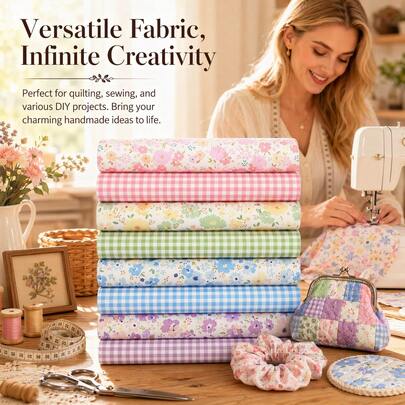 8pcs Set, Exquisite Floral Pattern Fabric Packaging, Includes 8 Different Colors And Patterns, Pre-Cut Multi-Purpose Fabric - Suitable For Sewing And DIY Crafts, Doll Making, Embroidery, Bedding, Etc., Perfect Choice For Sewing Enthusiasts, Size 40x50cm/15.7x19.7in, Valentine's Day