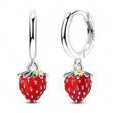 Vectoflux 1 Pair S925 Sterling Silver High Quality Low Hypoallergenic Women's Earrings Strawberry Skull Hand Heart Star Moon Hoop Earrings Wedding Party Gathering Jewelry Gift Suitable For Birthday Party Holiday Couple Gift - Multicolor - View 14