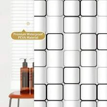 1pc Large Grid Pattern Shower Curtain, Minimalist & Elegant, Bathroom Wet/Dry Separation Helper, Partition & Privacy Screen, Easy Installation - Large Square - View 5
