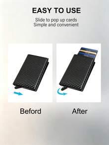 RFID Blocking PU Leather Men's Wallet Pop Up Card Holder Slim Trifold Smart Wallet With Zipper Coin Pocket Magnetic Closure Credit Card Case - Black - View 7