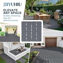 Interlocking Courtyard Deck Tiles Set | 12-Inch Weather-Resistant Plastic Outdoor Flooring | Suitable For Garden, Balcony, Poolside - Striped - View 2