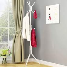 Sturdy Heavy Duty Freestanding Metal Coat Rack, Sleek Modern Standing Clothes Hanger Stand With Multiple Hooks, Stable Tripod Base Garment Holder For Bedroom Entryway Living Room Hanging Jackets Hats Bags - White - View 2