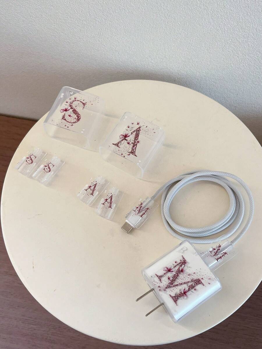 Set 3 buah Casing Pelindung Charger Apple 20W dengan 26 Pola Huruf A/B/C/D/E/F/G/H/Y/J/K/L/M/N/O/P/Q/R/S/T/U/V/W/S/Y/Z Kompatibel dengan Charger Pengisian Cepat Apple - MultiWarna - View 1