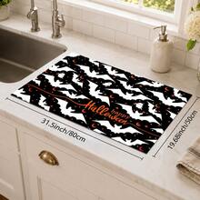 1pc Black & White Bat Pattern Diatom Mud Kitchen Drain Mat, Quick-Drying Absorbent Non-Slip Coffee Machine Pad & Dish Drying Mat, Suitable For Kitchen Countertop And Halloween Home Decor - Multicolor - View 10