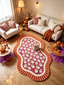 1 pieza Felpudo de Halloween con estampado completo de fantasma alienígena, alfombra de sala de estar, alfombra de área, alfombra grande, tapete de piso, alfombra de Halloween - Multicolor - Ver 3
