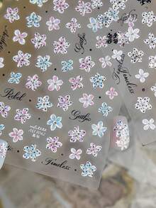 1pc Glossy Rhinestone Gradient Floral Nail Stickers, 3D Jelly Translucent Polka Dot Small Flower Elegant Cursive Self-Adhesive Nail Decals - 彩色 - 查看 6
