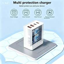 1pc/2pcs, 55W 4-In-1 Fast Charger, 2A+2C USB-C Fast Charging Plug, Supports PD&QC, US Wall Adapter, Suitable For Mobile Phones/Tablets/Laptops And Other Devices, Portable Multi Port USB Charger, Compatible With IPhone 17/16/15/14/13/12 Pro MAX Series And Compatible With Samsung And Other Smart Devices - US A Type Plug(110-127V) - View 4